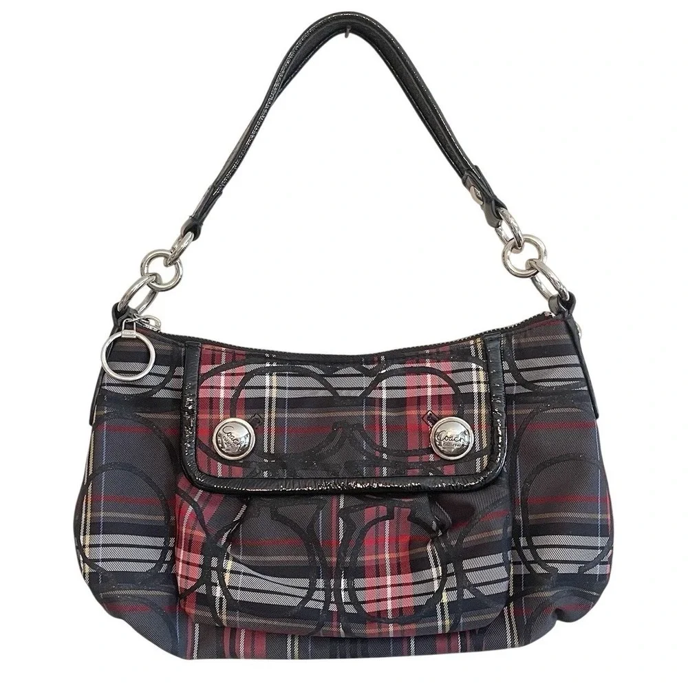 Vintage COACH Poppy Tartan Groovey Handbag 14366 Red Black Vintage Authentic